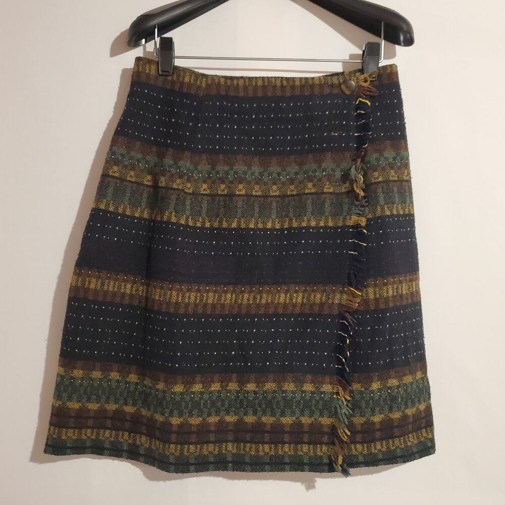 First Option Vtg 90s Y2K Wool Blanket Wrap Skirt Size 10 Southwestern Fringe